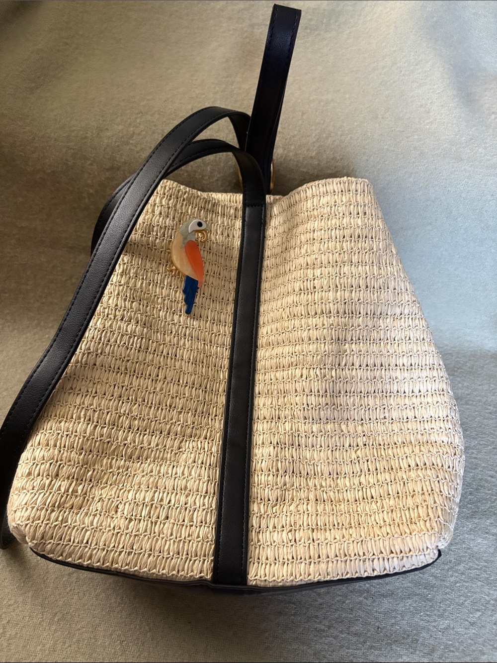 Woven Straw Tote with Black Trim and Straps